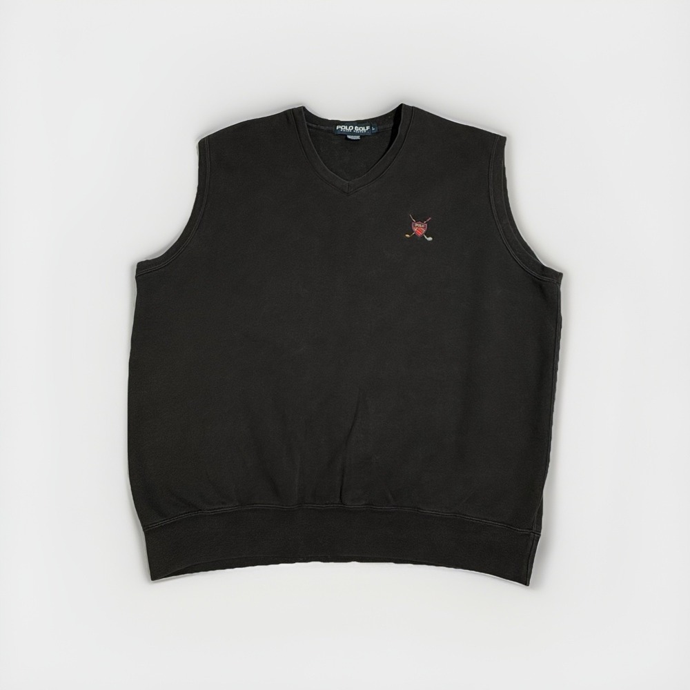Polo Golf Ralph Lauren Sweatshirt Vest Mens Size Large Black Golf Crest Logo